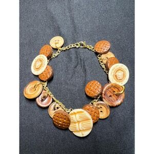 Vintage Button Charm Bracelet: Brown and Cream Colored Buttons - 8 Inch